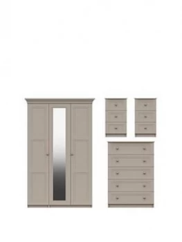 Image of Reid 4 Piece Part Assembled Package - 3 Door Mirrored Wardrobe, 5 Drawer Chest And 2 Bedside Cabinets