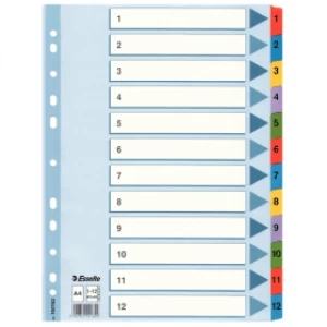 image of Esselte 100162 Luxury A4 Cardboard Dividers with 12 Tabs (11 holes)