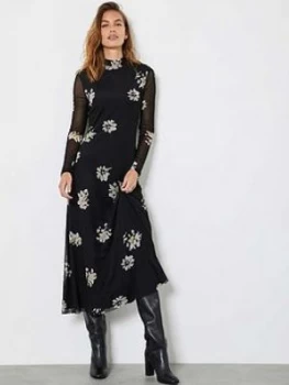 Image of Mint Velvet Clara High Neck Column Midi Jersey Dress - Black