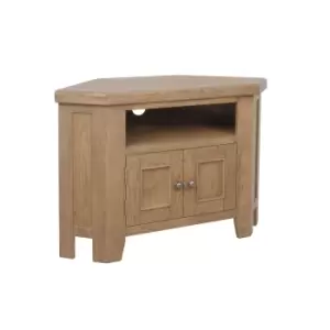 image of Solid Oak Corner TV Unit with Storage - Pegasus