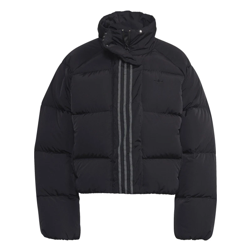Image of adidas Womens Down Long Sleeve Oversized Fit Short Puffer Jacket Black female 2 (4XS)