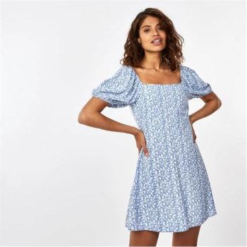 image of Jack Wills Square Neck Printed Mini Dress - Blue Print