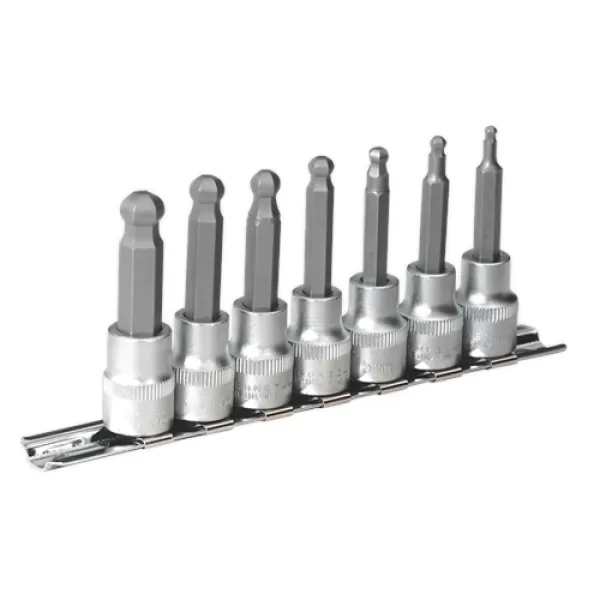 Image of Genuine SEALEY AK621 Hex Ball-End Socket Bit Set 7pc Metric 3/8Sq Drive 62mm