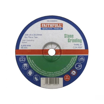 image of Faithfull FAI2306SDG Depressed Centre Stone Grinding Disc 230 x 6 ...