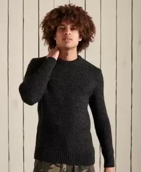 Image of Superdry Mens Jacob Cable Crew Jumper Black / Charcoal Black Twist - Size: L