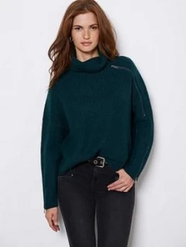 Image of Mint Velvet Mint Velvet Zip Detail Chunky Knit, Teal, Size XS, Women
