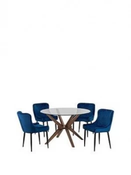 image of Julian Bowen Set Of Chelsea 120Cm Table & 4 Luxe Blue Chairs