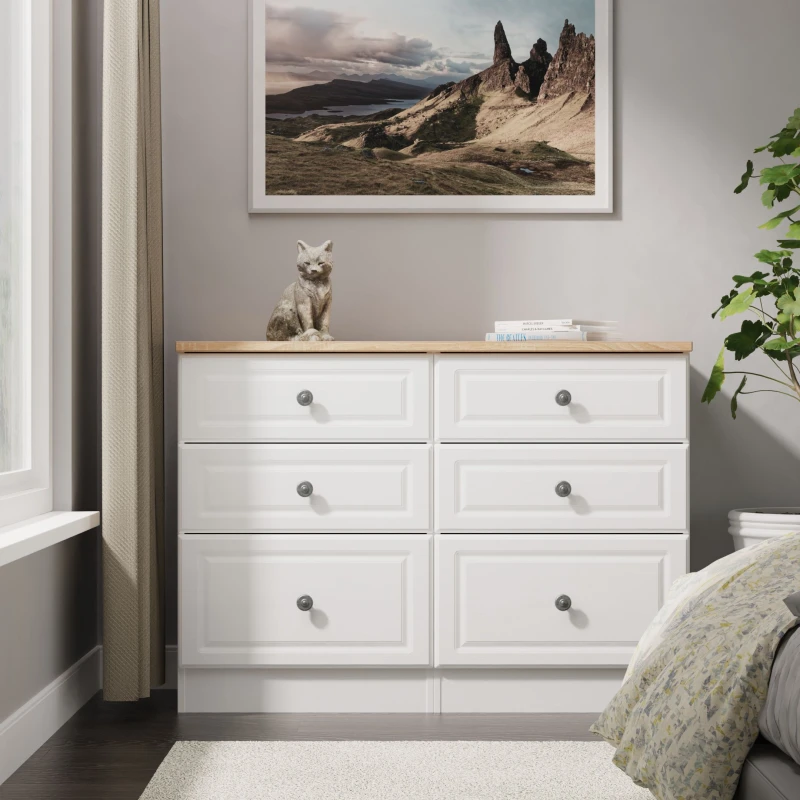 Image of Ready Assembled 2 U Surrey 6 Drawer Midi Chest (Ready Assembled) in White Size: Large White Unisex Large