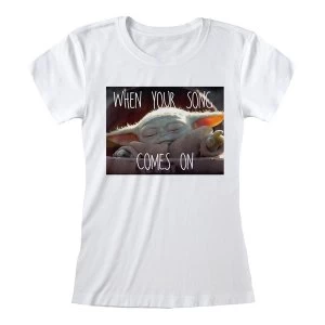 Image of Star Wars - The Mandalorian When Your Song Comes On Fitted Female Large T-Shirt - White