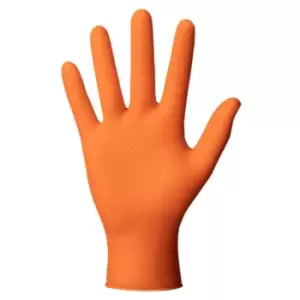 image of Mercator Ideall Grip Orange Size M Diamond Texture Nitrile Disposable Gloves - 1