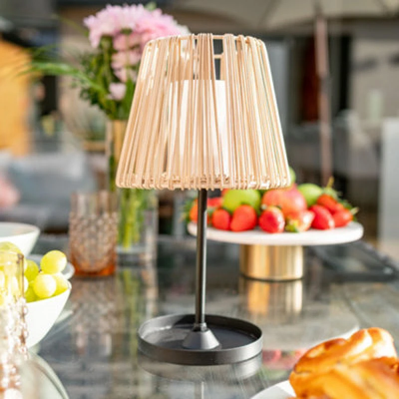 Image of ValueLights Solar Powered Natural Rattan Outdoor Tabletop Light Brown