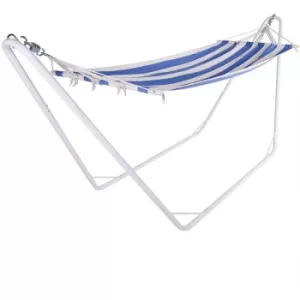 Hammock Metal Frame 200x80cm Cream Blue Portable Patio Garden Free Standing Camping Swing Blue