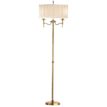 image of Interiors Stanford Antique Brass - 2 Light Floor Lamp Antique Brass with Beige Shade, E14