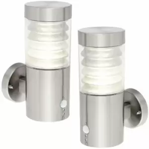 Image of Loops - 2 pack IP44 Outdoor LED Light Brushed Steel Spiralled Outdoor pir Wall Lamp