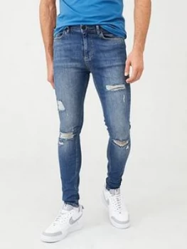 image of 11 Degrees Essential Super Stretch Distressed Skinny Jeans - Blue