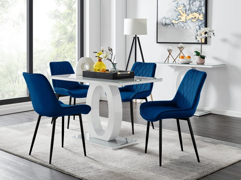Image of FurnitureboxUK FurnitureboxUK Giovani 4 Grey Dining Table & 4 Pesaro Black Leg Chairs in Navy Navy One Size Unisex 5056542664748