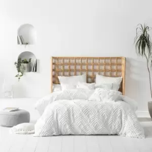 Image of Palm Springs 100% Cotton Chenille Tuffted Duvet Cover Set, White, Super King - Linen House