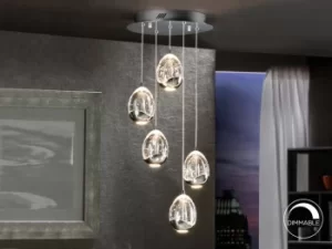 image of Roc Integrated LED 5 Light Crystal Cluster Drop Ceiling Pendant Chrome