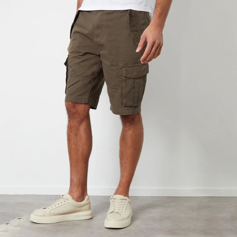 Image of Threadbare 'Lasgo' Cotton Twill Utility Cargo Shorts Chocolate