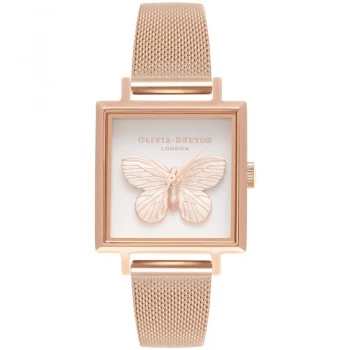 image of 3D Butterfly Midi Square & Rose Gold Watch