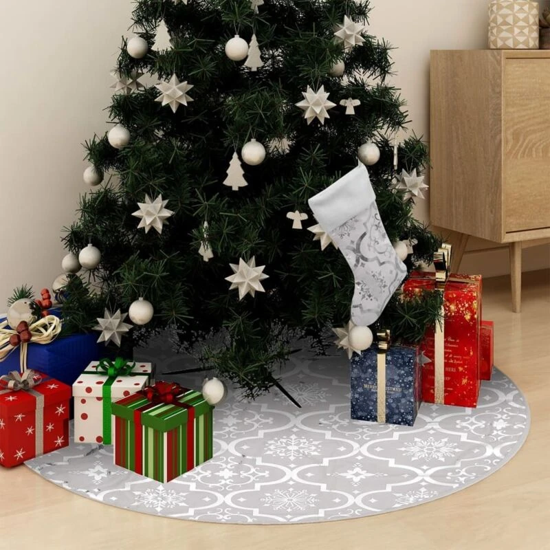Image of VIDAXL Luxury Christmas Tree Skirt with Sock White 122cm Fabric Vidaxl 8720286445976