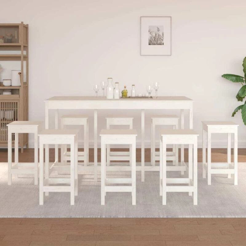Image of vidaXL 9 Piece Bar Set White Solid Wood Pine, White 3124718