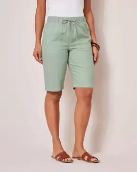 image of Cotton Traders Womens Linen-Blend Relaxed Fit Shorts in Green