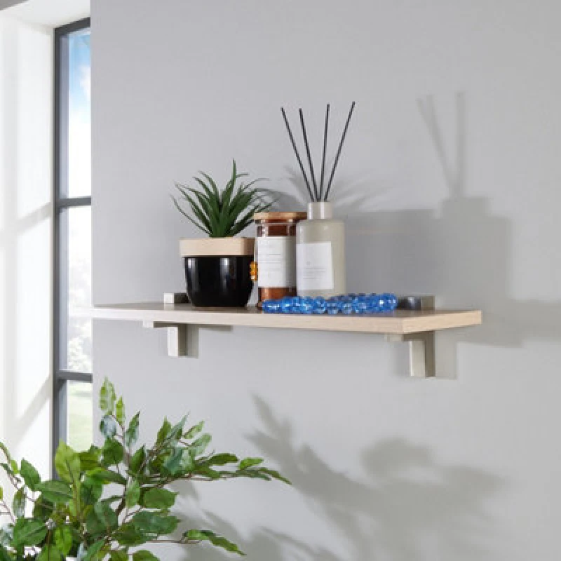 Image of Core Products Modern Oak Effect Wall Shelf - Lavant Slimline Shelf With Metal Brackets, 60Cm