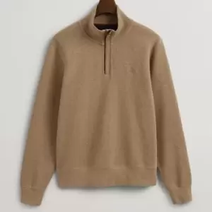 Image of GANT Mens Sacker Rib Half Zip Jumper - Khaki Melange - XL