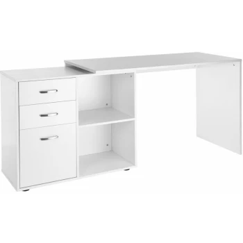 image of Homcom - Computer Desk Table Workstation L Shape File Cabinet White Home Office