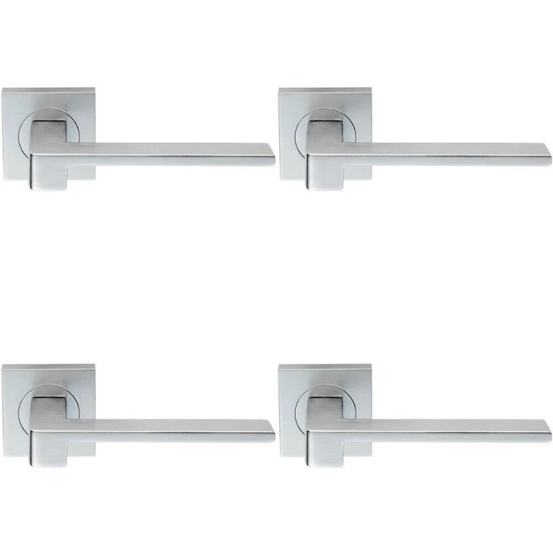 Image of Loops 4x PAIR Flat Squared Bar Handle on Square Rose Concealed Fix Satin Chrome Multi