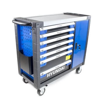 Image of Hyundai 305 Piece 7 Drawer Caster Mounted Roller Premium Tool Chest Cabinet With XXL Stainless Steel Top HYTC9004