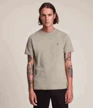 Image of AllSaints Mens Brace Contrast Crew T-Shirt, Grey, Size: M