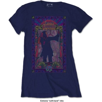 image of Janis Joplin - Paisley & Flowers Frame Womens Large T-Shirt - Blue