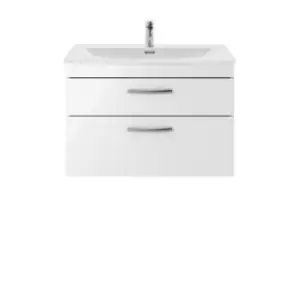 image of Nuie Athena 800 Wall Hung 2-drawer Vanity & Curved Basin - Gloss White