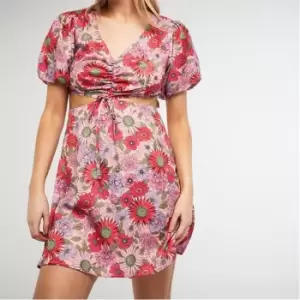 image of Missguided Floral Print Puff Sleeve Cut Out Mini Dress - Multi