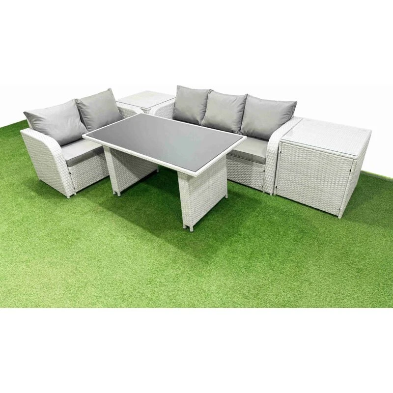 Image of Fimous Garden Furniture Set with Rectangular Dining Table 2 Side Tables in Light Grey Light Grey Unisex