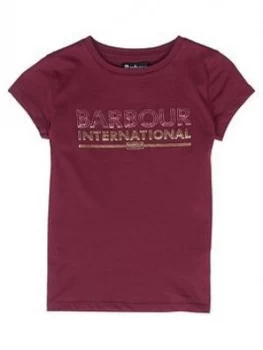 Image of Barbour International Girls Knockhill Metallic Logo T-Shirt - Port, Size Age: 12-13 Years, Women