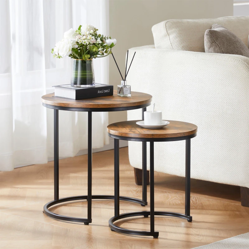 Image of Lassic Vida Designs Brooklyn Nest of 2 Round Tables Dark Wood unisex Set Of 2