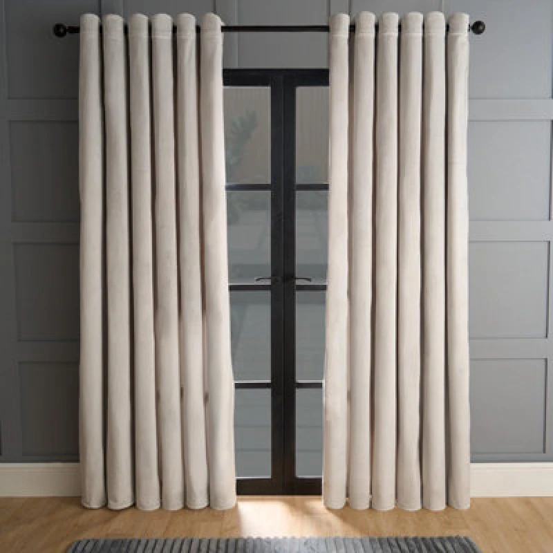 Image of OHS OHS Thermal Matte Velvet 2 Pair Ready Made Eyelet Curtains in Light Grey Size: 168cm width x 229cm drop Light Grey 168cm width x 229cm drop Unis