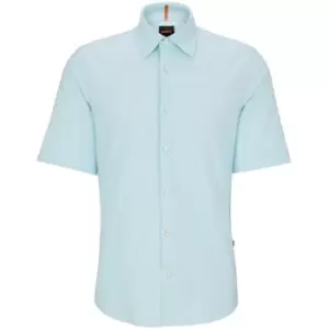 Image of Boss Block Colour Cotton Shirt - Blue