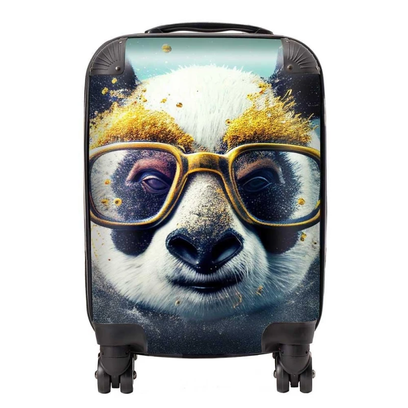 Image of Warren Reed - Designer Panda With Golden Glasses Splashart Suitcase in Yellow Size: Small Yellow Unisex Small