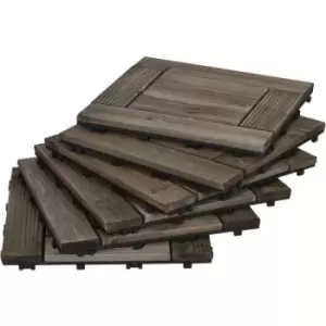 image of Outsunny 27 Pcs Wooden Interlocking Decking Tiles, 30 x 30cm per piece, Grey - Charcoal grey