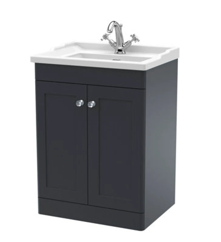 Image of Classique Floor Standing 2 Door Vanity Unit with Ceramic Basin Soft Black