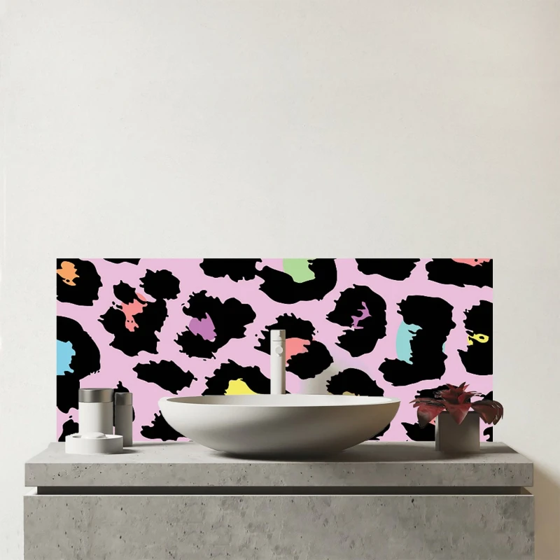 Image of Warren Reed - Designer Pink Leopard Print Glass Bathroom Splashback Pink Unisex