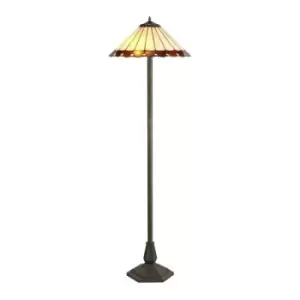 Image of Luminosalighting - Luminosa Lighting - 2 Light Octagonal Floor Lamp E27 With 40cm Tiffany Shade, Amber, Crystal, Aged Antique Brass