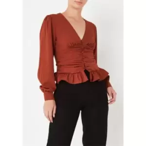 image of Missguided Ruched Cinched Frill Hem Top - Orange