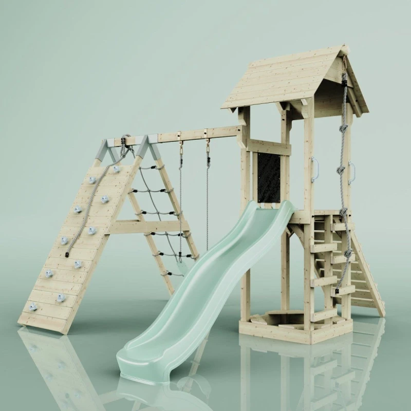 Image of OutdoorToys PolarPlay Tower Kids Wooden Climbing Frame - Climb & Swing Tyra Sage in Beige Beige Unisex
