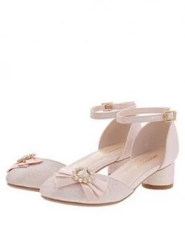 Monsoon Girls Emmeline Diamante Bow Shoe - Pale Pink, Size 12 Younger