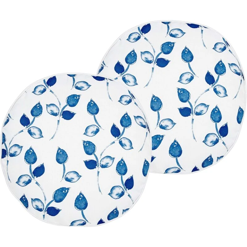 Image of Beliani Set Of 2 Outdoor Cushions Torbora Plant Pattern 40 X 40 Cm White Blue